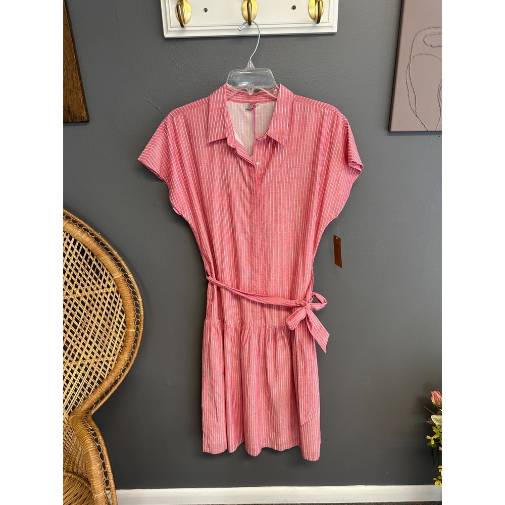 Cremieux Womens Size S Shirt Dress Crimson Pinstripe Coastal Cotton NWT $139